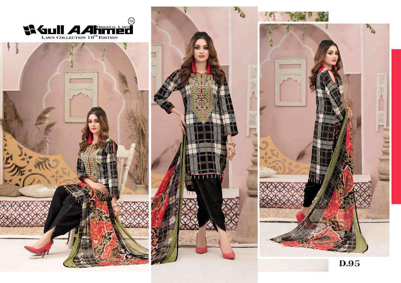 GUL AHMED VOL-10 BY FASHID WHOLESALE 91 TO 100 SERIES BEAUTIFUL SUITS COLORFUL STYLISH FANCY CASUAL WEAR & ETHNIC WEAR PURE LAWN PRINT DRESSES AT WHOLESALE PRICE