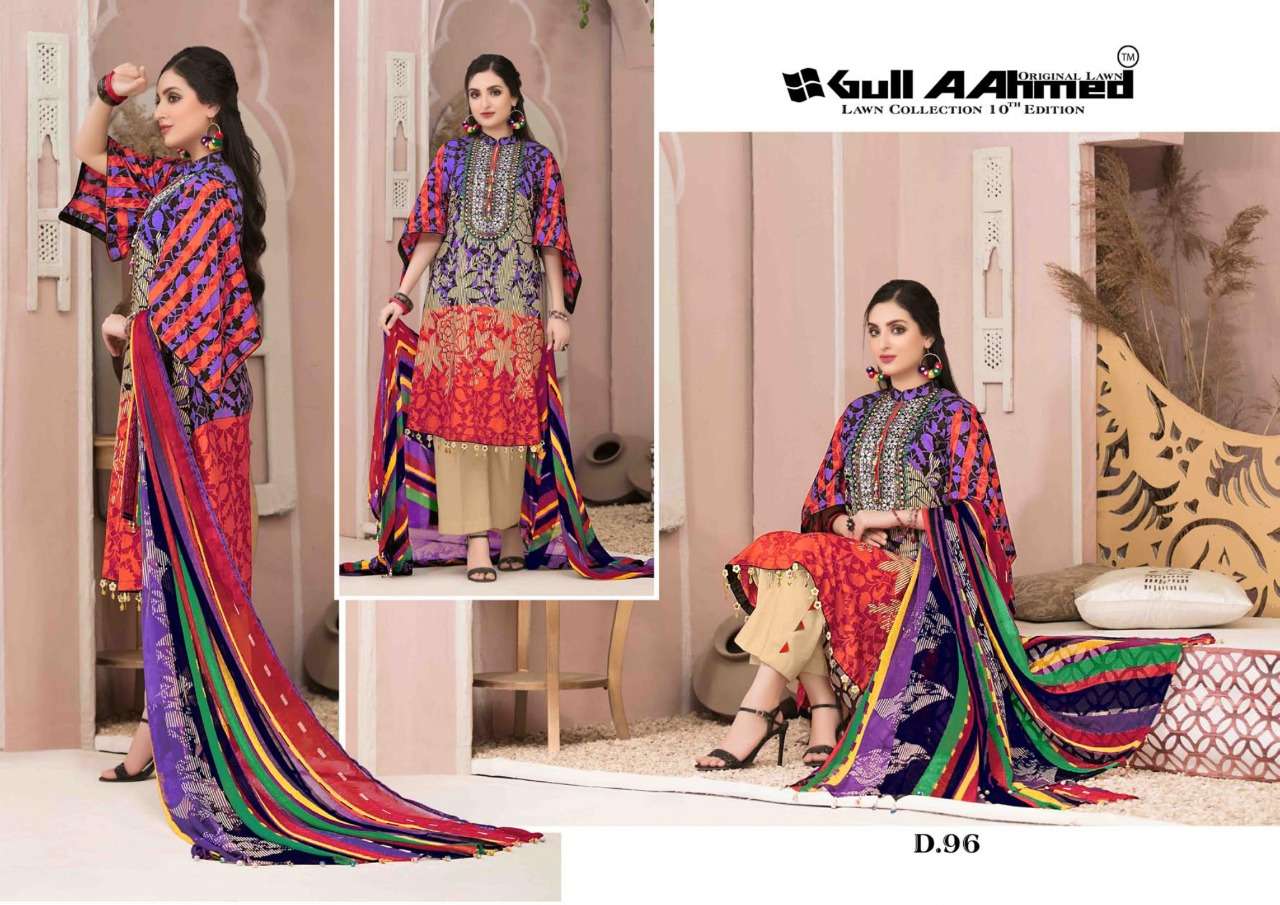 GUL AHMED VOL-10 BY FASHID WHOLESALE 91 TO 100 SERIES BEAUTIFUL SUITS COLORFUL STYLISH FANCY CASUAL WEAR & ETHNIC WEAR PURE LAWN PRINT DRESSES AT WHOLESALE PRICE