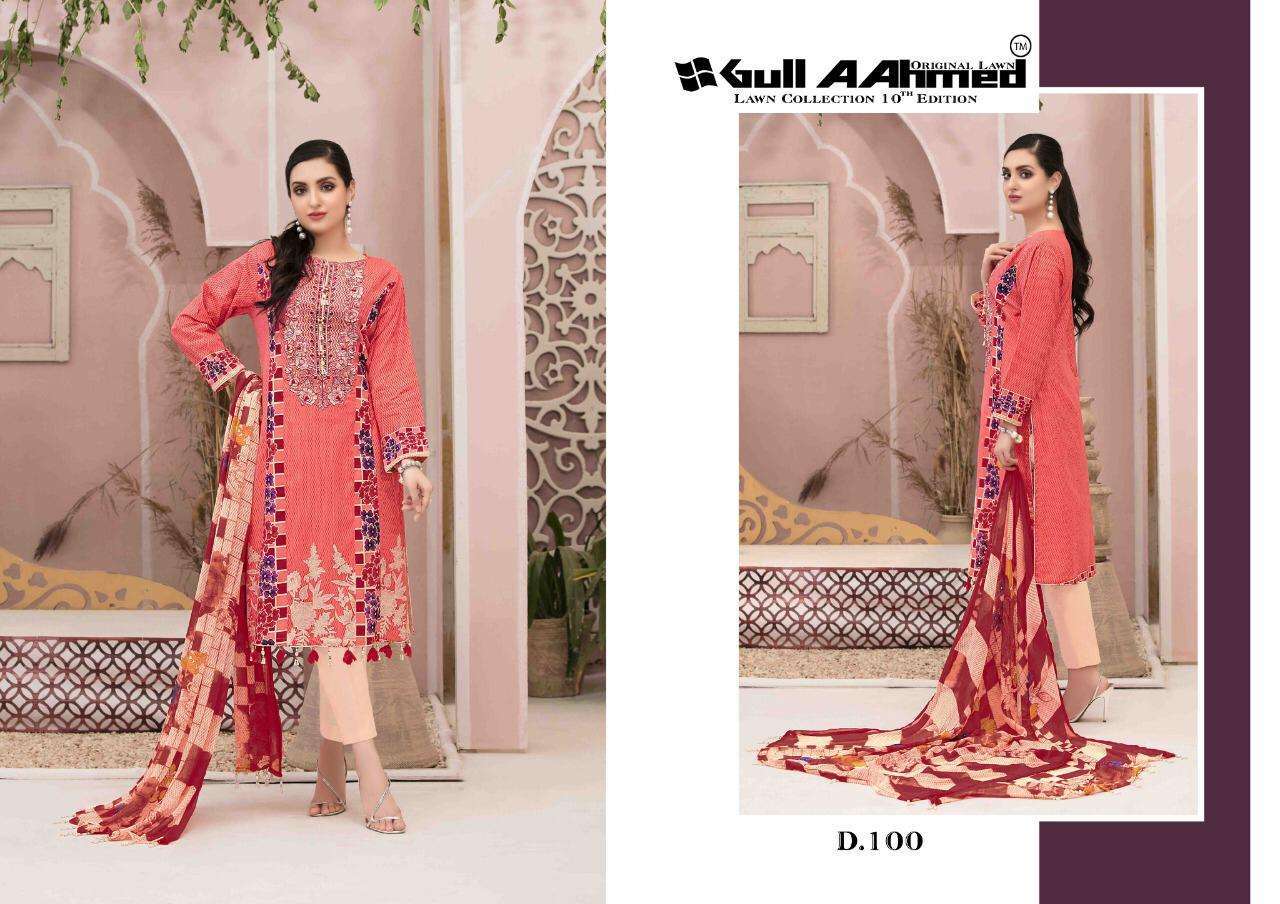 GUL AHMED VOL-10 BY FASHID WHOLESALE 91 TO 100 SERIES BEAUTIFUL SUITS COLORFUL STYLISH FANCY CASUAL WEAR & ETHNIC WEAR PURE LAWN PRINT DRESSES AT WHOLESALE PRICE
