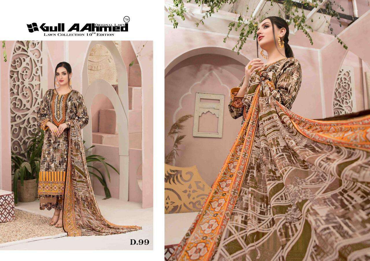 GUL AHMED VOL-10 BY FASHID WHOLESALE 91 TO 100 SERIES BEAUTIFUL SUITS COLORFUL STYLISH FANCY CASUAL WEAR & ETHNIC WEAR PURE LAWN PRINT DRESSES AT WHOLESALE PRICE