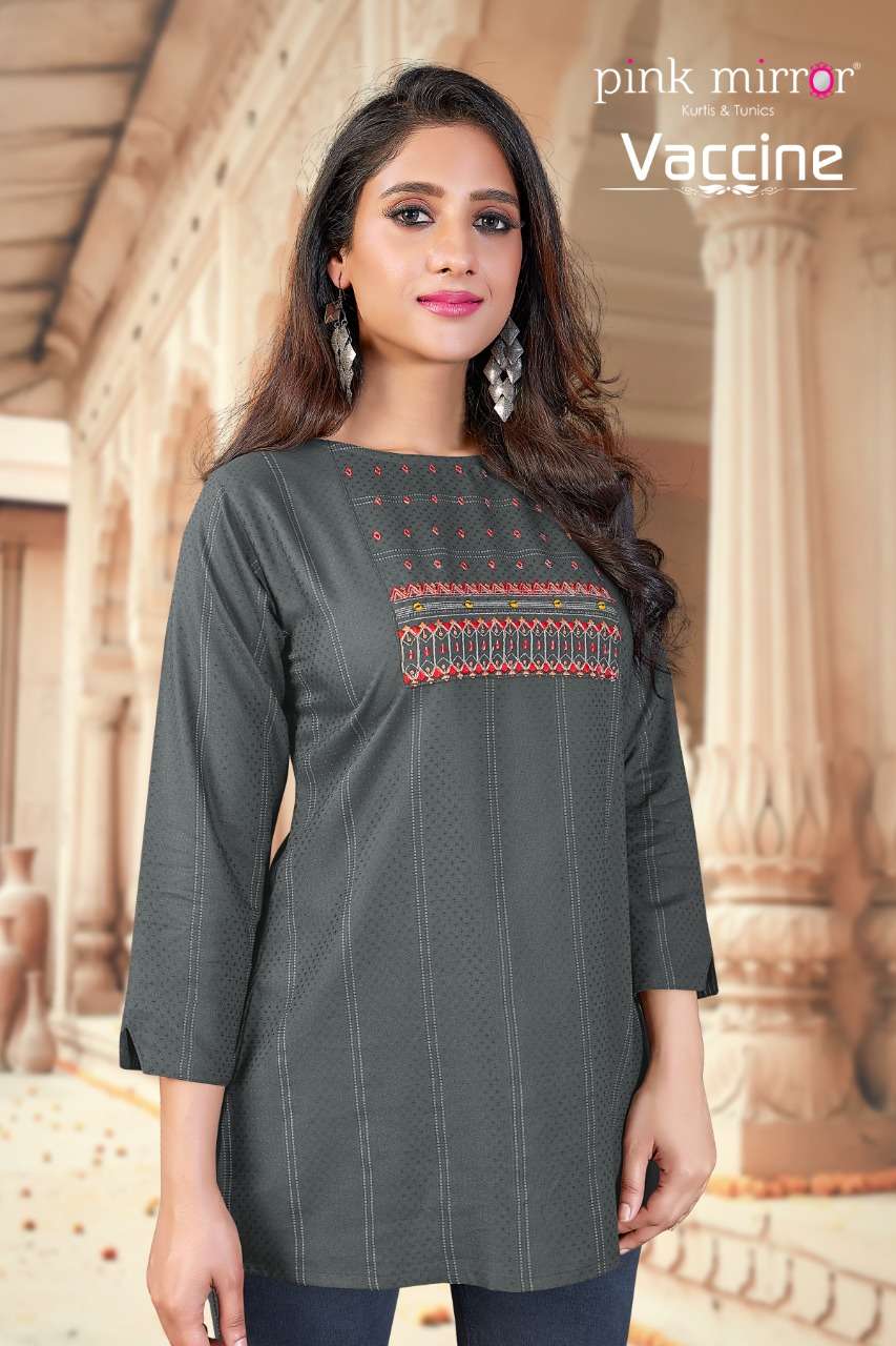 VACCINE BY PINK MIRROR 01 TO 06 SERIES DESIGNER STYLISH FANCY COLORFUL BEAUTIFUL PARTY WEAR & ETHNIC WEAR COLLECTION VISCOSE EMBROIDERED TOPS AT WHOLESALE PRICE