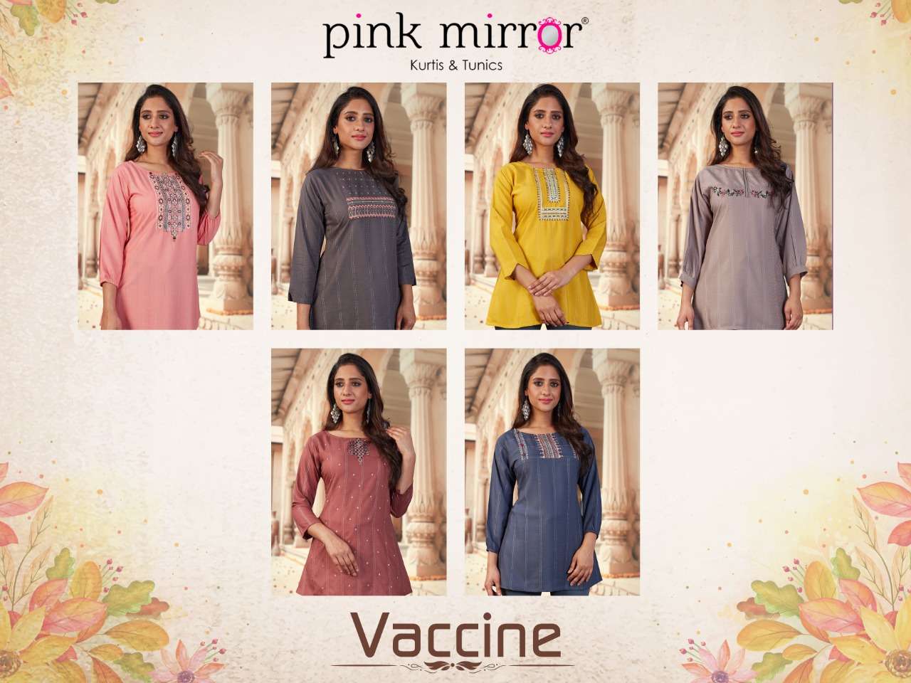 VACCINE BY PINK MIRROR 01 TO 06 SERIES DESIGNER STYLISH FANCY COLORFUL BEAUTIFUL PARTY WEAR & ETHNIC WEAR COLLECTION VISCOSE EMBROIDERED TOPS AT WHOLESALE PRICE