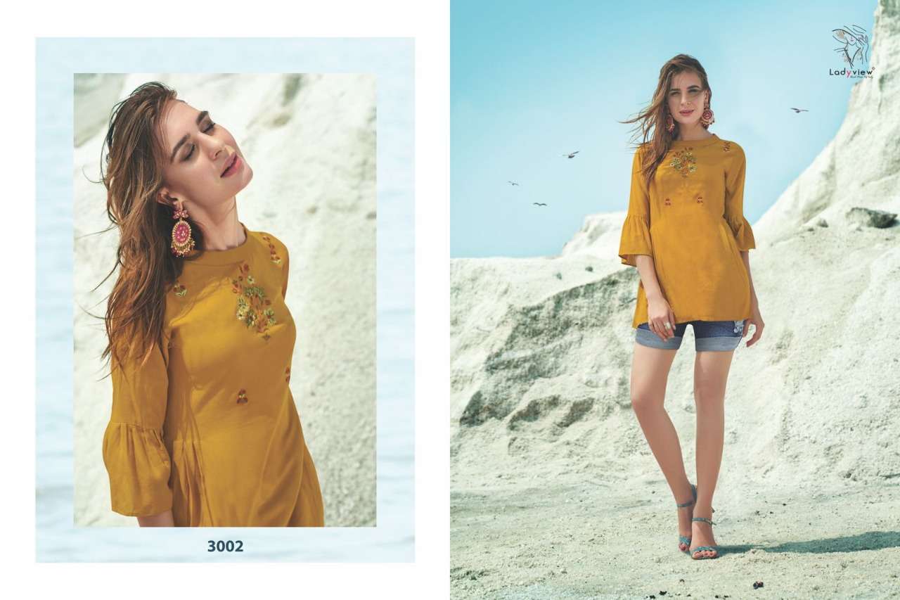 FARMAISH VOL-3 BY LADY VIEW 3001 TO 3008 SERIES BEAUTIFUL STYLISH FANCY COLORFUL CASUAL WEAR & ETHNIC WEAR HEAVY RAYON EMBROIDERED TOPS AT WHOLESALE PRICE