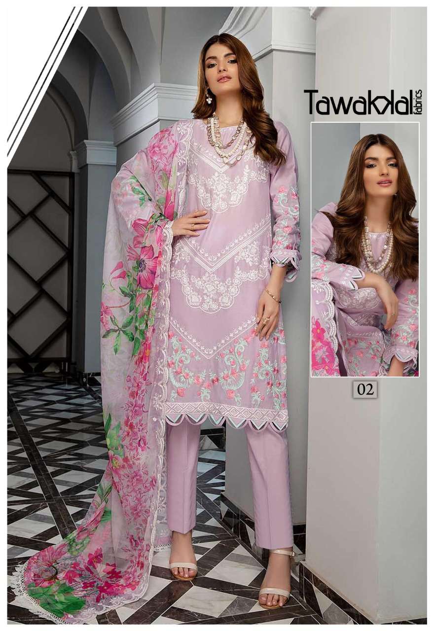 ZAAFIRA BY TAWAKKAL FAB 01 TO 10 SERIES DESIGNER PAKISTANI SUITS BEAUTIFUL STYLISH FANCY COLORFUL PARTY WEAR & OCCASIONAL WEAR COTTON DRESSES AT WHOLESALE PRICE