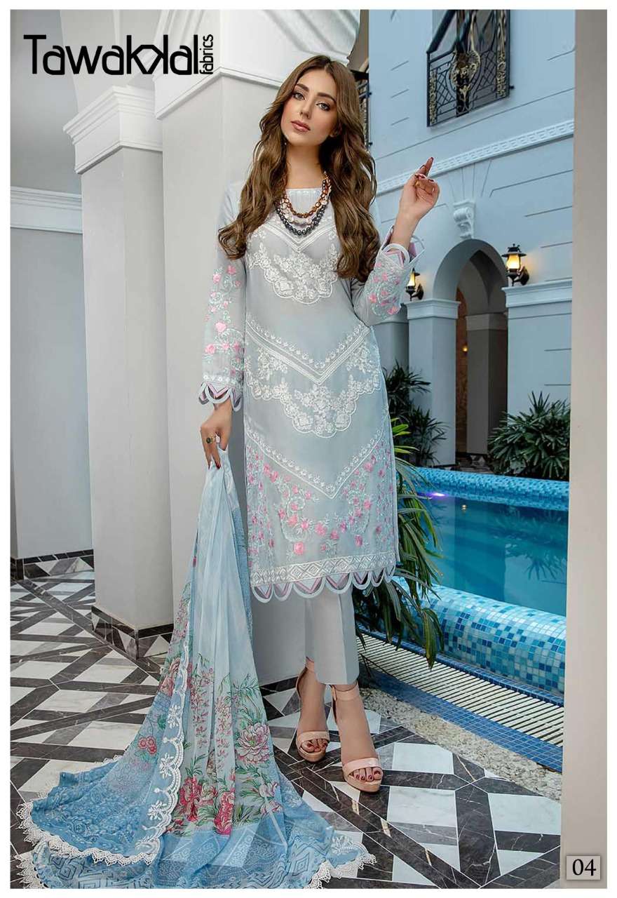 ZAAFIRA BY TAWAKKAL FAB 01 TO 10 SERIES DESIGNER PAKISTANI SUITS BEAUTIFUL STYLISH FANCY COLORFUL PARTY WEAR & OCCASIONAL WEAR COTTON DRESSES AT WHOLESALE PRICE