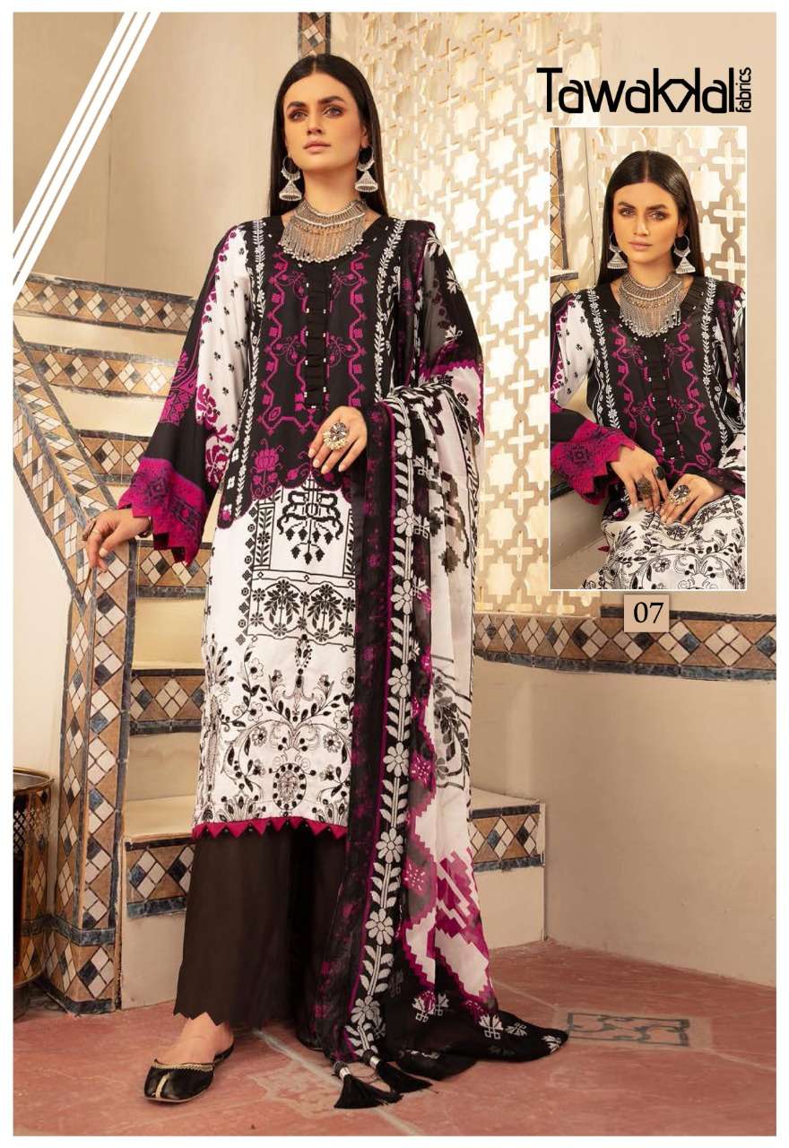 ZAAFIRA BY TAWAKKAL FAB 01 TO 10 SERIES DESIGNER PAKISTANI SUITS BEAUTIFUL STYLISH FANCY COLORFUL PARTY WEAR & OCCASIONAL WEAR COTTON DRESSES AT WHOLESALE PRICE