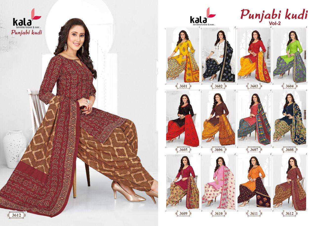 PUNJABI KUDI VOL-2 BY KALA 3601 TO 3612 SERIES BEAUTIFUL WINTER COLLECTION SUITS STYLISH FANCY COLORFUL CASUAL WEAR & ETHNIC WEAR COTTON PRINT DRESSES AT WHOLESALE PRICE