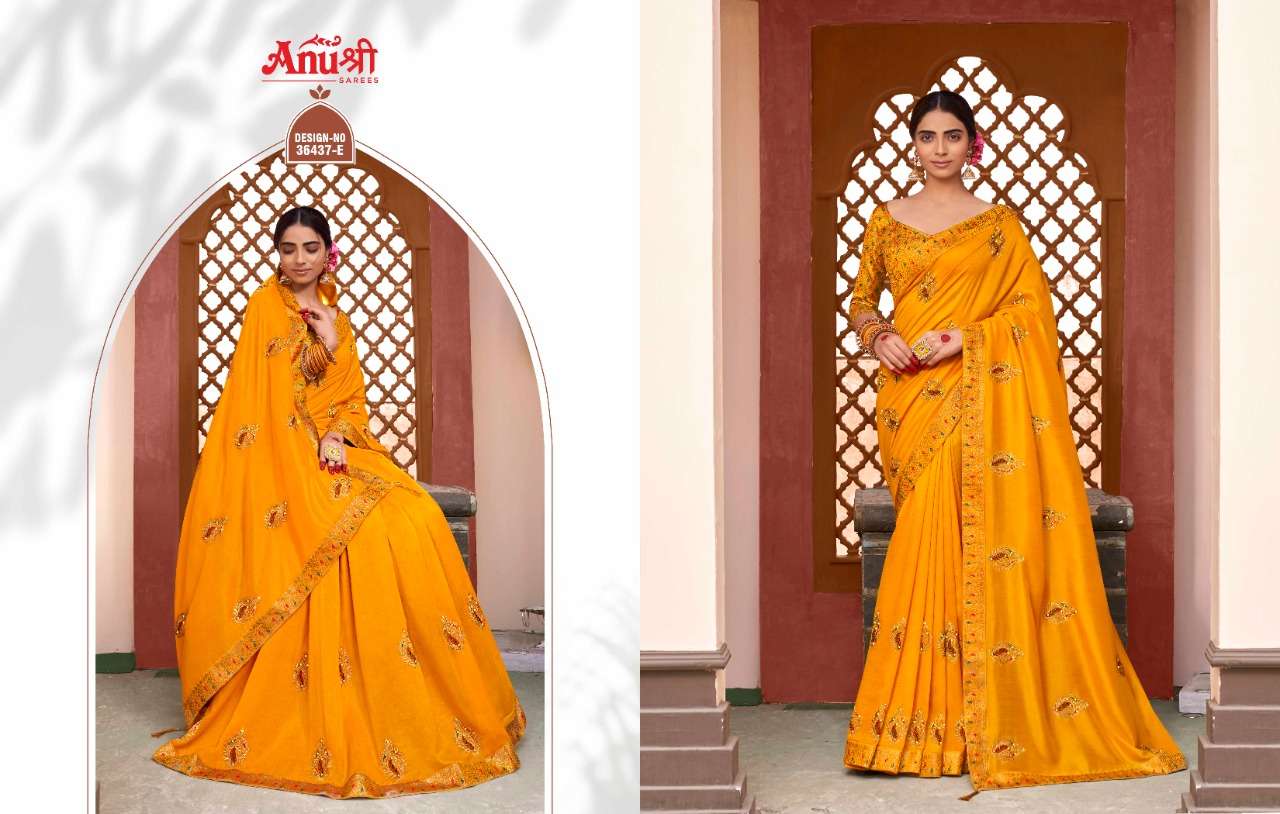 MOR PANKH BY ANUSHREE 36437-A TO 36437-H SERIES INDIAN TRADITIONAL WEAR COLLECTION BEAUTIFUL STYLISH FANCY COLORFUL PARTY WEAR & OCCASIONAL WEAR GEORGETTE SAREES AT WHOLESALE PRICE