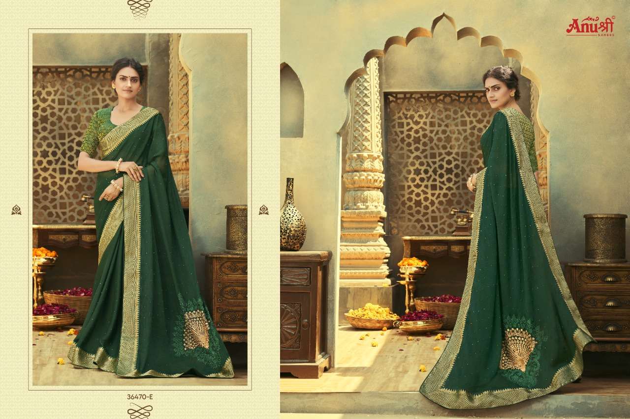 KAMAKSHYA BY ANUSHREE 36470-A TO 36470-H SERIES INDIAN TRADITIONAL WEAR COLLECTION BEAUTIFUL STYLISH FANCY COLORFUL PARTY WEAR & OCCASIONAL WEAR CHIFFON SAREES AT WHOLESALE PRICE