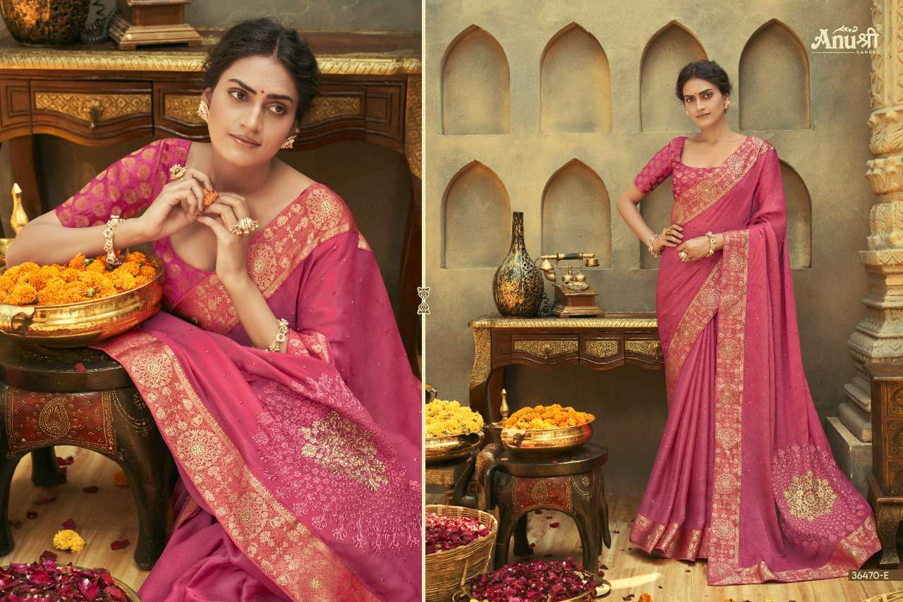 KAMAKSHYA BY ANUSHREE 36470-A TO 36470-H SERIES INDIAN TRADITIONAL WEAR COLLECTION BEAUTIFUL STYLISH FANCY COLORFUL PARTY WEAR & OCCASIONAL WEAR CHIFFON SAREES AT WHOLESALE PRICE