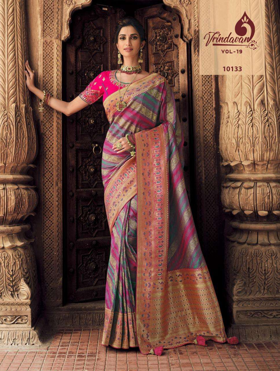 VRINDAVAN VOL-19 BY VRINDAVAN 10127 TO 10141 SERIES INDIAN TRADITIONAL WEAR COLLECTION BEAUTIFUL STYLISH FANCY COLORFUL PARTY WEAR & OCCASIONAL WEAR SILK SAREES AT WHOLESALE PRICE