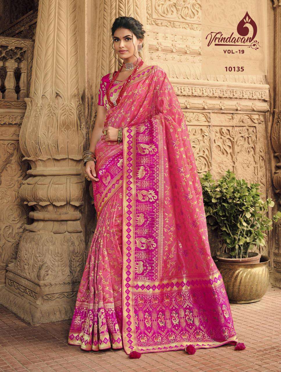 VRINDAVAN VOL-19 BY VRINDAVAN 10127 TO 10141 SERIES INDIAN TRADITIONAL WEAR COLLECTION BEAUTIFUL STYLISH FANCY COLORFUL PARTY WEAR & OCCASIONAL WEAR SILK SAREES AT WHOLESALE PRICE