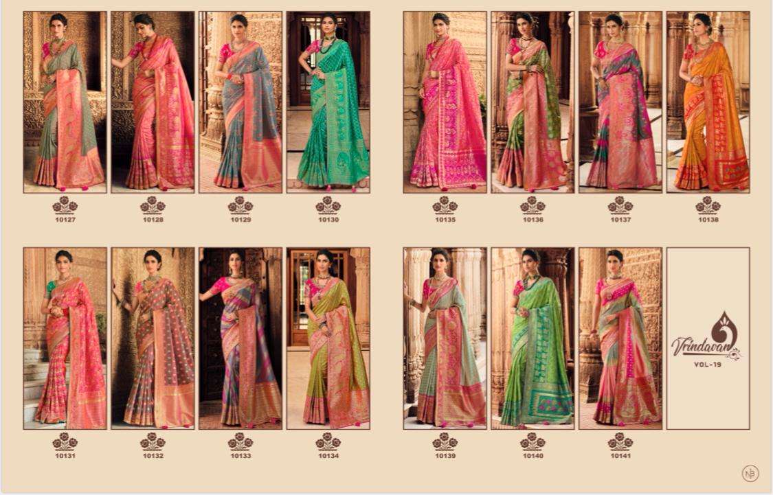 VRINDAVAN VOL-19 BY VRINDAVAN 10127 TO 10141 SERIES INDIAN TRADITIONAL WEAR COLLECTION BEAUTIFUL STYLISH FANCY COLORFUL PARTY WEAR & OCCASIONAL WEAR SILK SAREES AT WHOLESALE PRICE