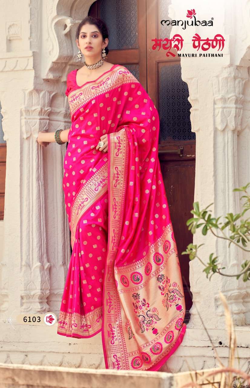 MAYURI PAITHANI BY MANJUBAA CLOTHING 6101 TO 6108 SERIES INDIAN TRADITIONAL WEAR COLLECTION BEAUTIFUL STYLISH FANCY COLORFUL PARTY WEAR & OCCASIONAL WEAR PAITHANI SILK SAREES AT WHOLESALE PRICE