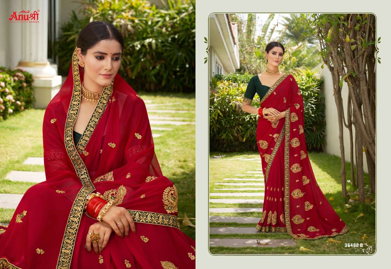 INDUKALA BY ANUSHREE 36482-A TO 36482-H SERIES INDIAN TRADITIONAL WEAR COLLECTION BEAUTIFUL STYLISH FANCY COLORFUL PARTY WEAR & OCCASIONAL WEAR GEORGETTE SAREES AT WHOLESALE PRICE