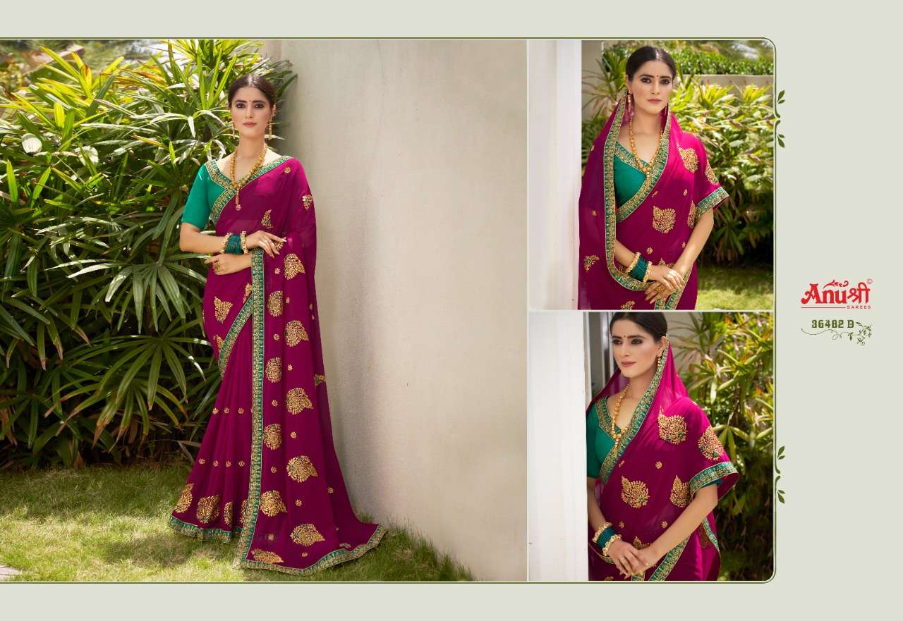 INDUKALA BY ANUSHREE 36482-A TO 36482-H SERIES INDIAN TRADITIONAL WEAR COLLECTION BEAUTIFUL STYLISH FANCY COLORFUL PARTY WEAR & OCCASIONAL WEAR GEORGETTE SAREES AT WHOLESALE PRICE