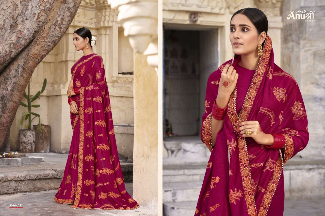 INDRASENA BY ANUSHREE 36467-A TO 36467-F SERIES INDIAN TRADITIONAL WEAR COLLECTION BEAUTIFUL STYLISH FANCY COLORFUL PARTY WEAR & OCCASIONAL WEAR VICHITRA SILK SAREES AT WHOLESALE PRICE