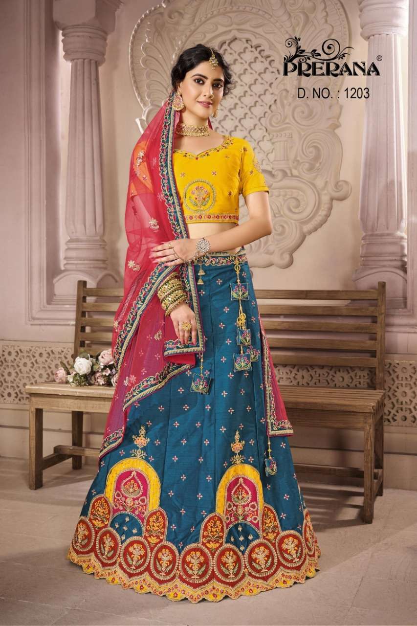 PRERANA 1201 SERIES BY PRERANA 1201 TO 1218 SERIES DESIGNER BEAUTIFUL NAVRATRI COLLECTION OCCASIONAL WEAR & PARTY WEAR FANCY LEHENGAS AT WHOLESALE PRICE