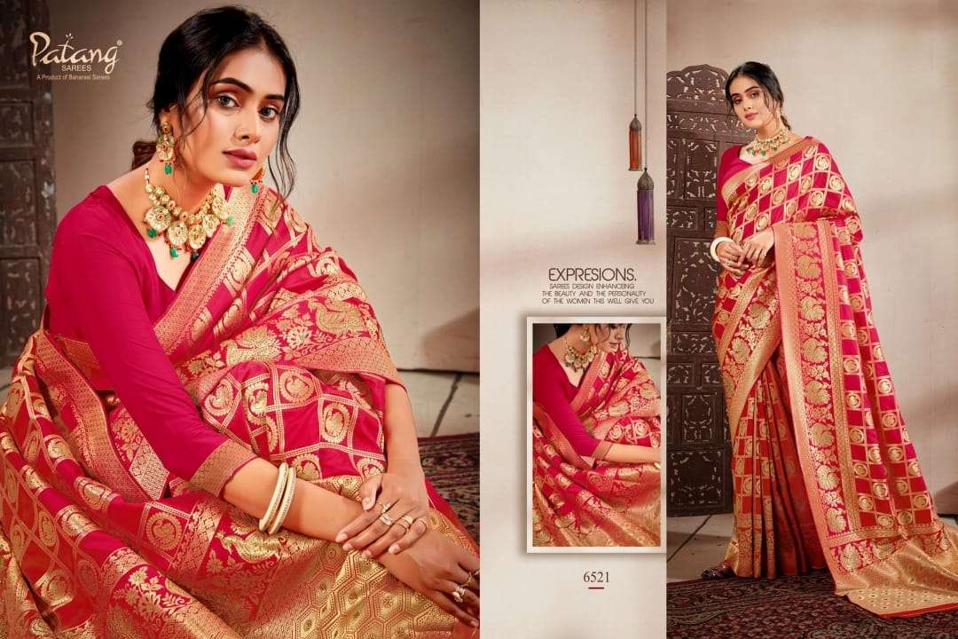 SANSKRITI BY PATANG SAREES 6521 TO 6528 SERIES INDIAN TRADITIONAL WEAR COLLECTION BEAUTIFUL STYLISH FANCY COLORFUL PARTY WEAR & OCCASIONAL WEAR SILK SAREES AT WHOLESALE PRICE