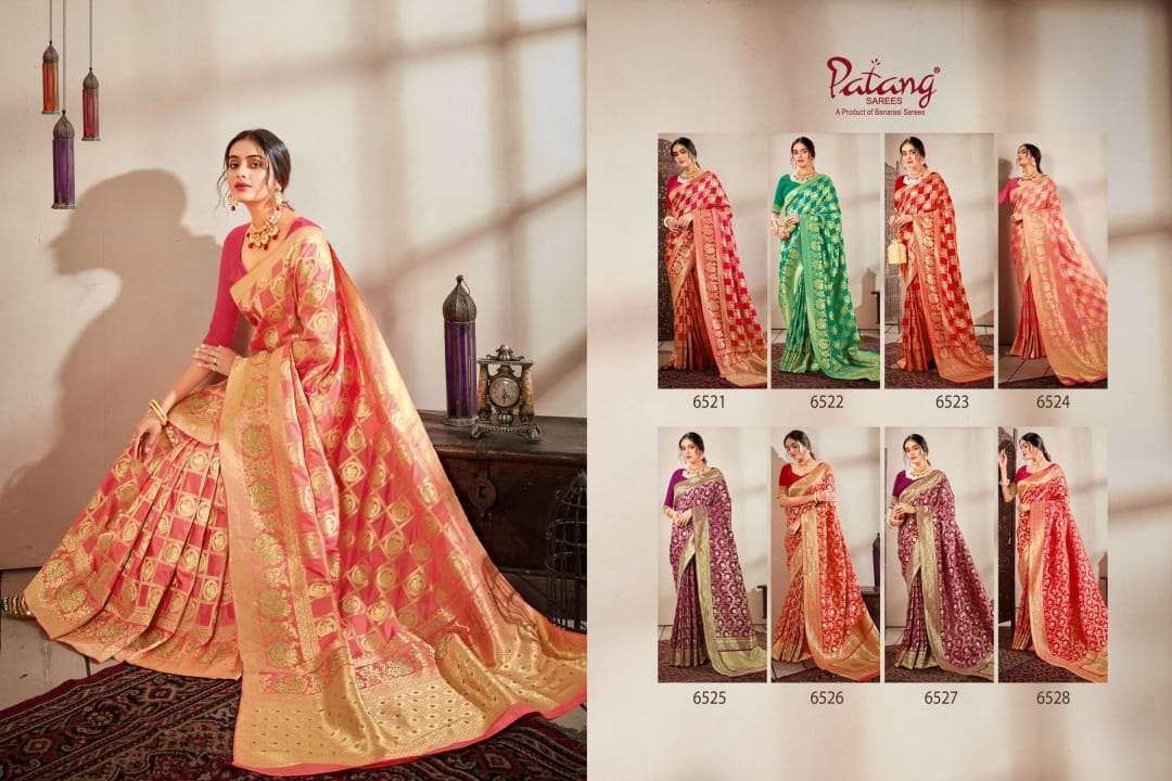 SANSKRITI BY PATANG SAREES 6521 TO 6528 SERIES INDIAN TRADITIONAL WEAR COLLECTION BEAUTIFUL STYLISH FANCY COLORFUL PARTY WEAR & OCCASIONAL WEAR SILK SAREES AT WHOLESALE PRICE