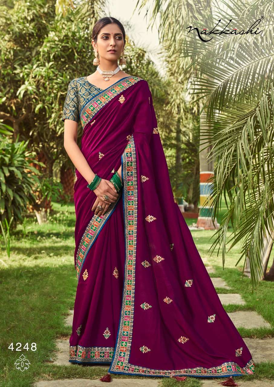 SANJH BY NAKKASHI 4247 TO 4254 SERIES INDIAN TRADITIONAL WEAR COLLECTION BEAUTIFUL STYLISH FANCY COLORFUL PARTY WEAR & OCCASIONAL WEAR SILK EMBROIDERED SAREES AT WHOLESALE PRICE