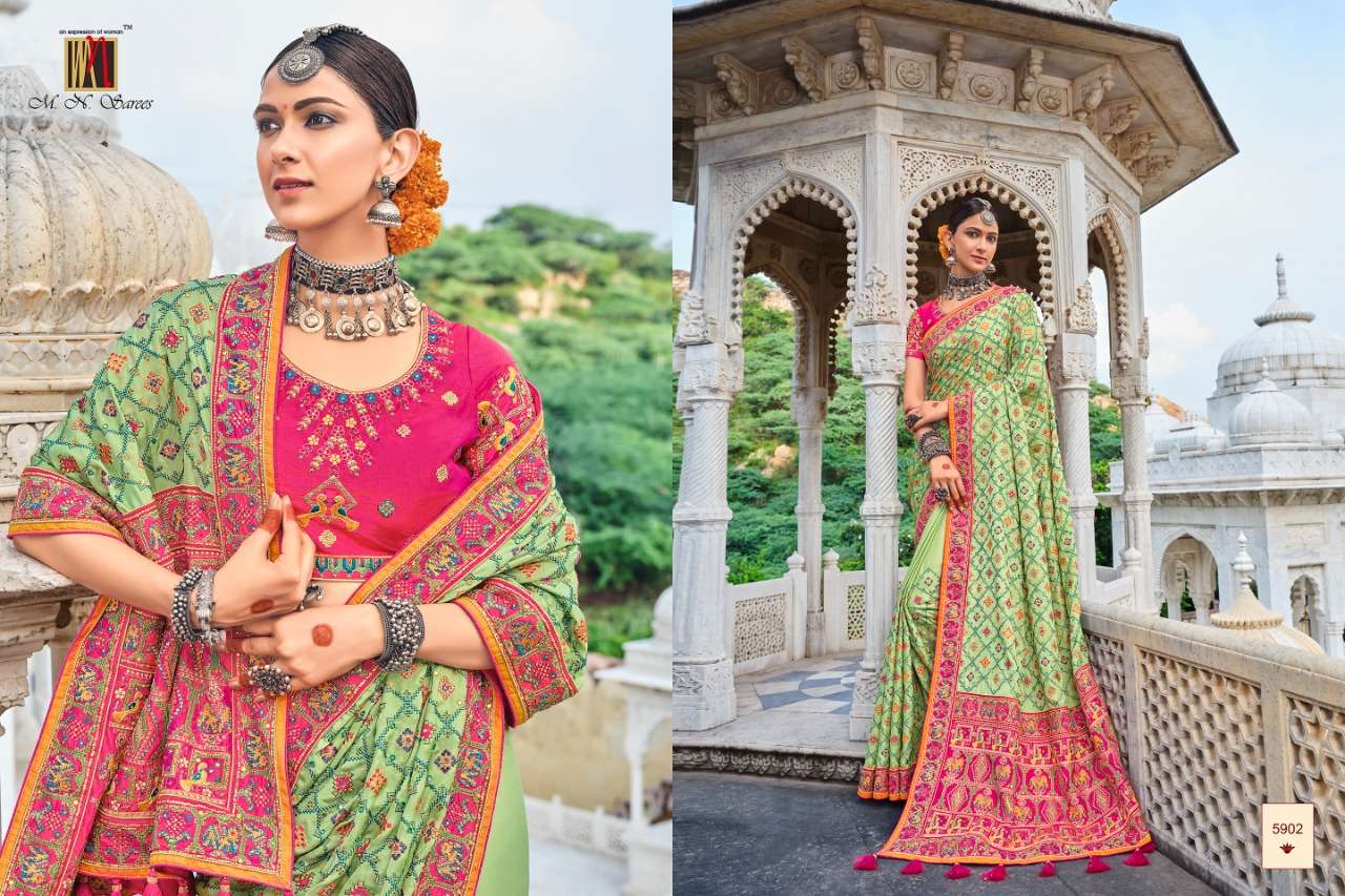 KACCHHI WORK VOL-2 BY M N SAREES 5901 TO 5906 SERIES INDIAN TRADITIONAL WEAR COLLECTION BEAUTIFUL STYLISH FANCY COLORFUL PARTY WEAR & OCCASIONAL WEAR SATIN/SILK/ORGANZA SAREES AT WHOLESALE PRICE