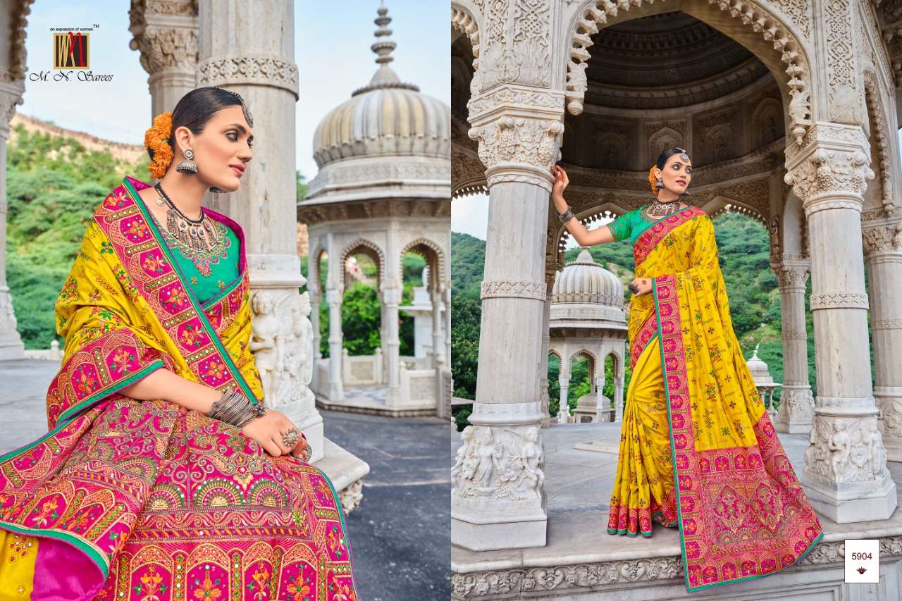 KACCHHI WORK VOL-2 BY M N SAREES 5901 TO 5906 SERIES INDIAN TRADITIONAL WEAR COLLECTION BEAUTIFUL STYLISH FANCY COLORFUL PARTY WEAR & OCCASIONAL WEAR SATIN/SILK/ORGANZA SAREES AT WHOLESALE PRICE