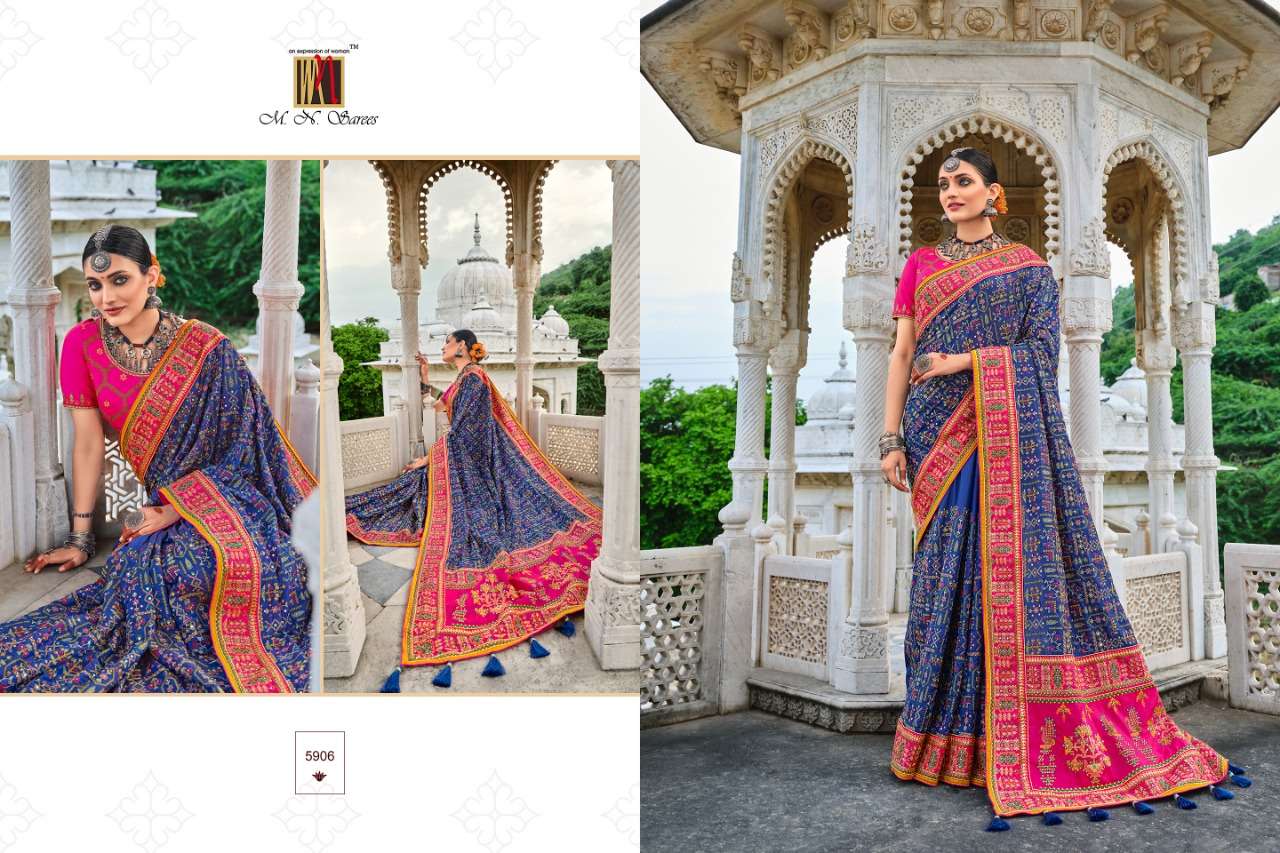 KACCHHI WORK VOL-2 BY M N SAREES 5901 TO 5906 SERIES INDIAN TRADITIONAL WEAR COLLECTION BEAUTIFUL STYLISH FANCY COLORFUL PARTY WEAR & OCCASIONAL WEAR SATIN/SILK/ORGANZA SAREES AT WHOLESALE PRICE