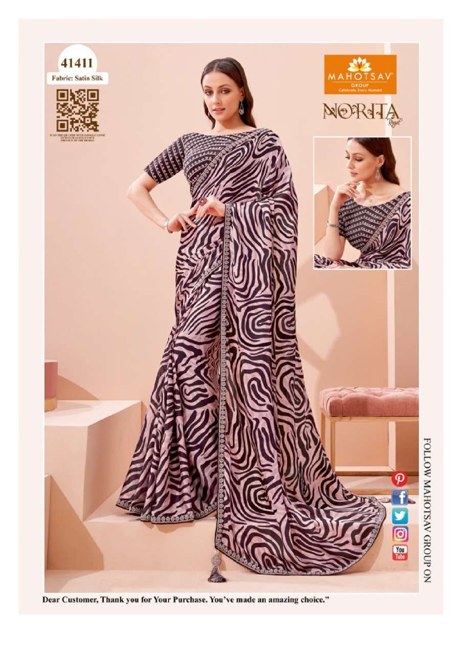 NORITA 41400 SERIES BY MAHOTSAV 41400 TO 41413 SERIES INDIAN TRADITIONAL WEAR COLLECTION BEAUTIFUL STYLISH FANCY COLORFUL PARTY WEAR & OCCASIONAL WEAR GEORGETTE/BRASSO SAREES AT WHOLESALE PRICE