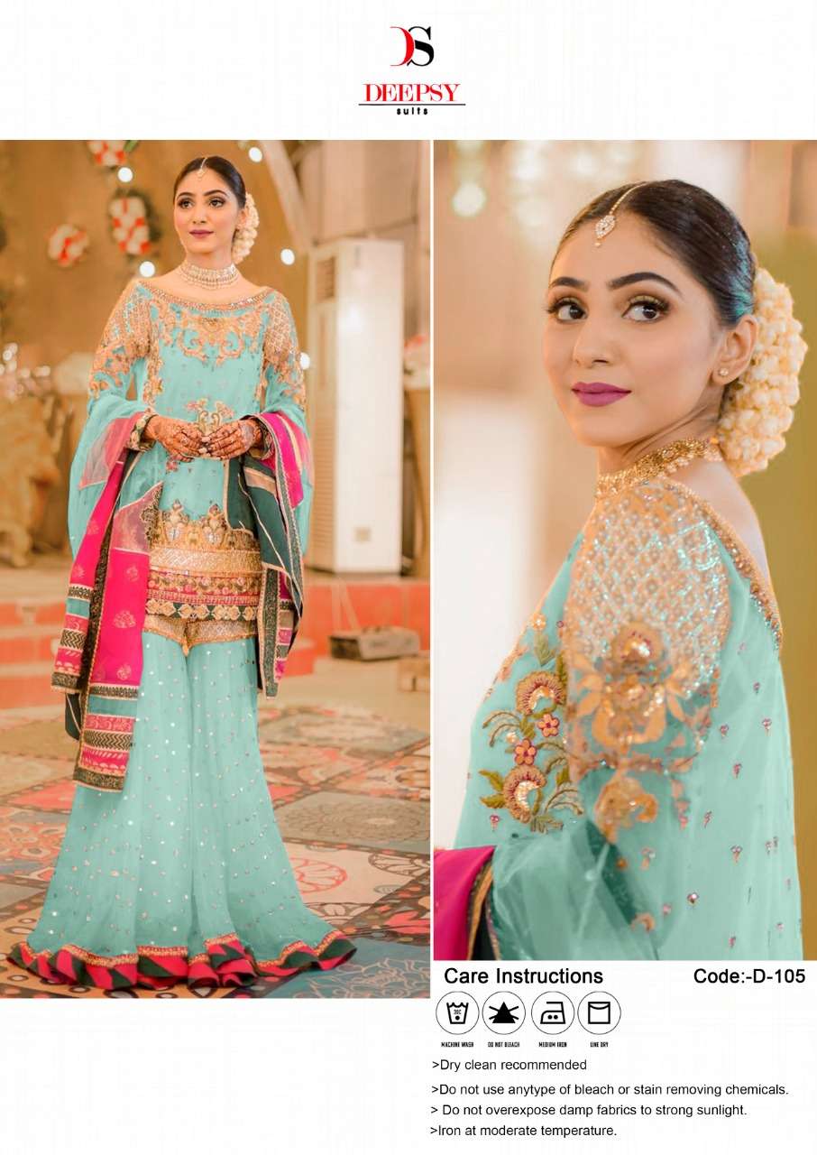 DEEPSY HIT DESIGN 105 COLOURS BY DEEPSY SUITS 105-A TO 105-D SERIES PAKISTANI SUITS BEAUTIFUL FANCY COLORFUL STYLISH PARTY WEAR & OCCASIONAL WEAR SILK SATIN WITH EMBROIDERY DRESSES AT WHOLESALE PRICE