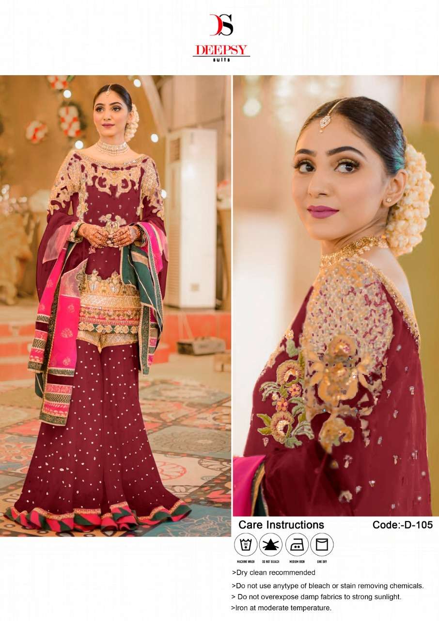 DEEPSY HIT DESIGN 105 COLOURS BY DEEPSY SUITS 105-A TO 105-D SERIES PAKISTANI SUITS BEAUTIFUL FANCY COLORFUL STYLISH PARTY WEAR & OCCASIONAL WEAR SILK SATIN WITH EMBROIDERY DRESSES AT WHOLESALE PRICE