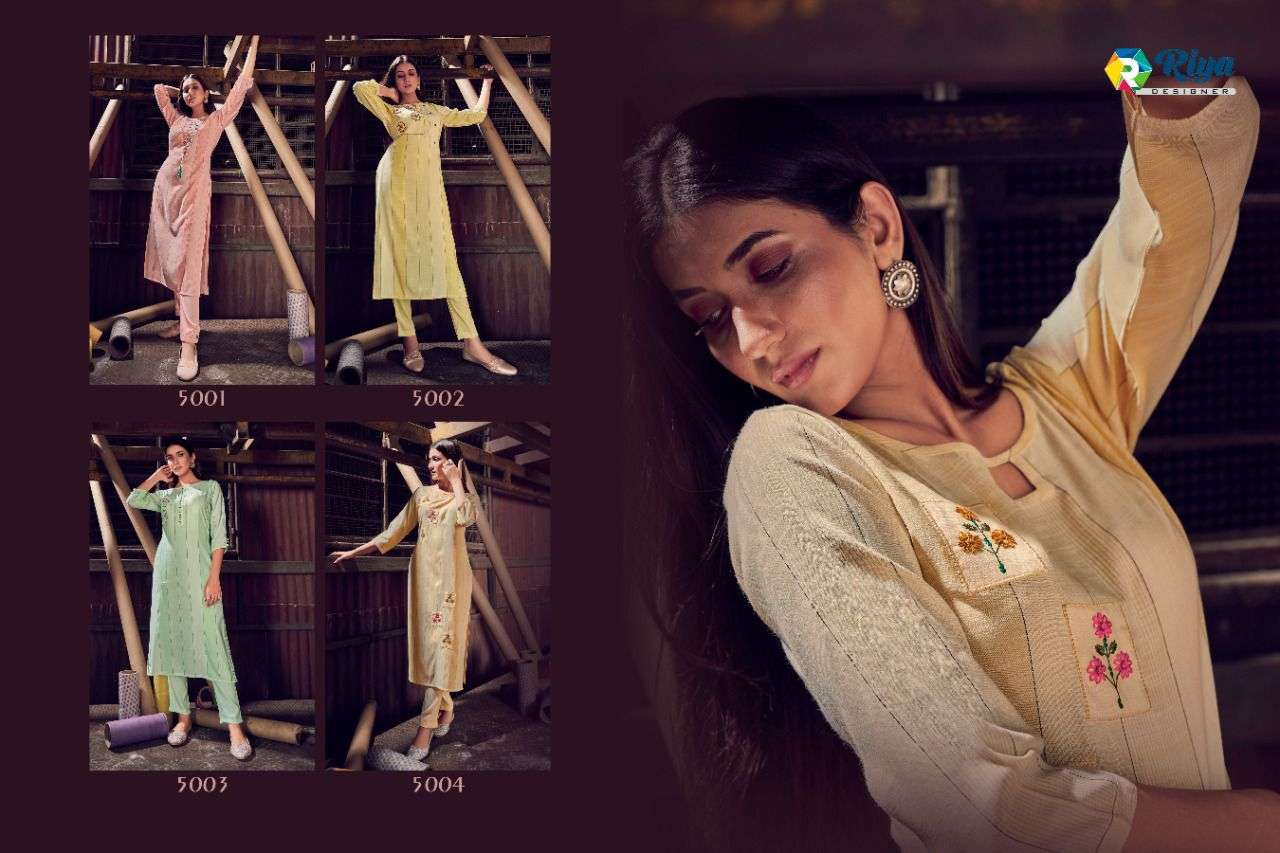 GLORY VOL-3 BY RIYA DESIGNER 5001 TO 5004 SERIES DESIGNER STYLISH FANCY COLORFUL BEAUTIFUL PARTY WEAR & ETHNIC WEAR COLLECTION COTTON LINEN KURTIS WITH BOTTOM AT WHOLESALE PRICE