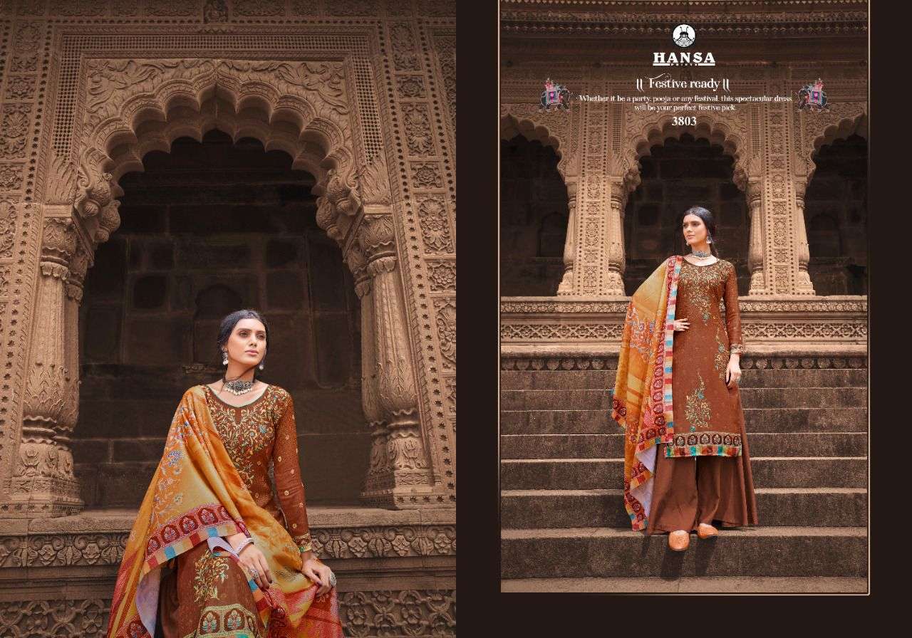 AARADHYA BY HANSA PRINTS 3801 TO 3806 SERIES BEAUTIFUL STYLISH SUITS FANCY COLORFUL CASUAL WEAR & ETHNIC WEAR & READY TO WEAR PASHMINA DIGITAL PRINT WITH HAND WORK DRESSES AT WHOLESALE PRICE