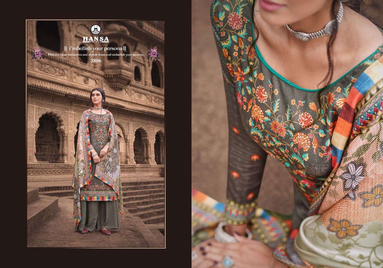 AARADHYA BY HANSA PRINTS 3801 TO 3806 SERIES BEAUTIFUL STYLISH SUITS FANCY COLORFUL CASUAL WEAR & ETHNIC WEAR & READY TO WEAR PASHMINA DIGITAL PRINT WITH HAND WORK DRESSES AT WHOLESALE PRICE