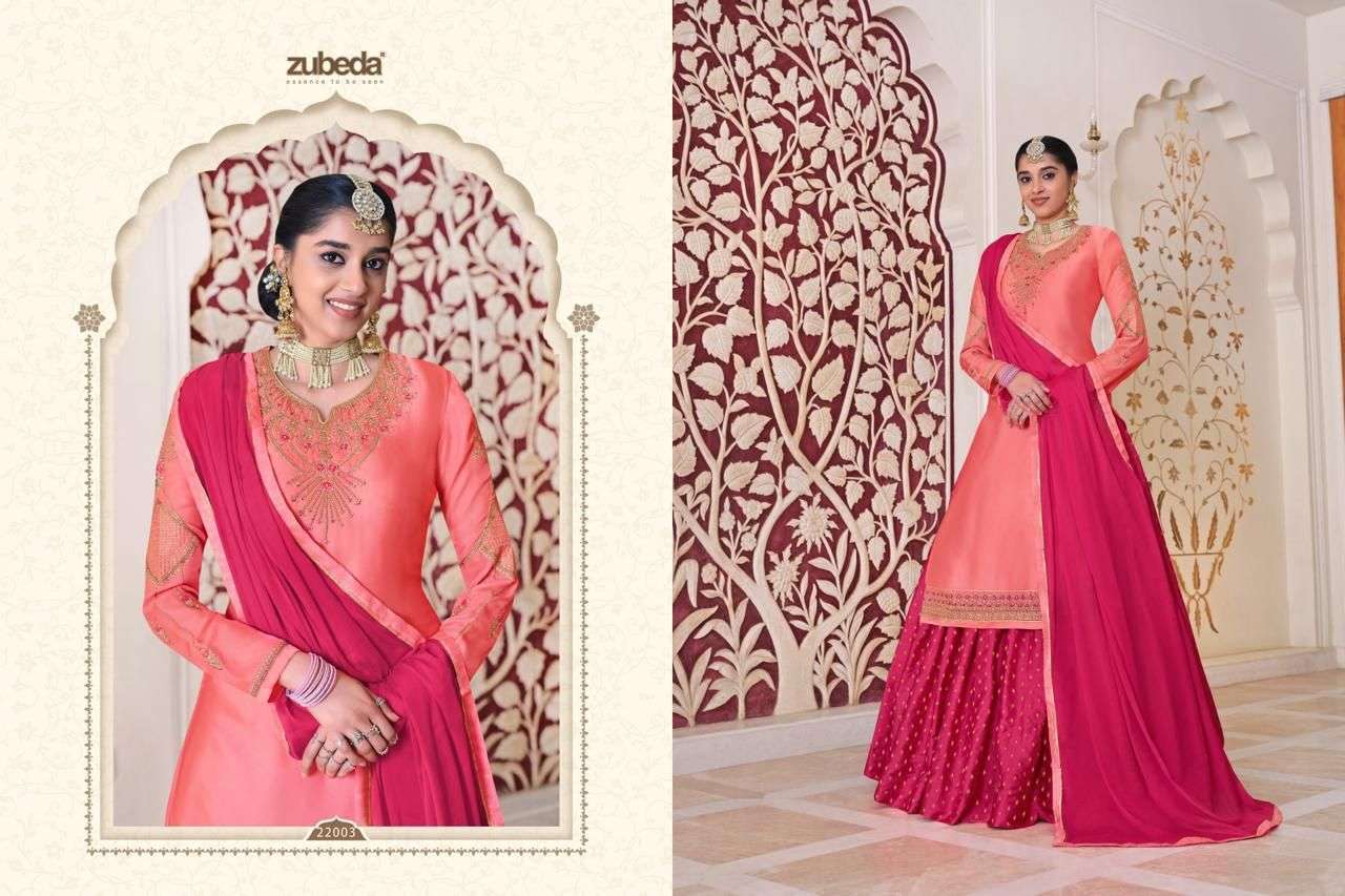MISTHI VOL-5 BY ZUBEDA 22001 TO 22006 SERIES BEAUTIFUL STYLISH SUITS FANCY COLORFUL CASUAL WEAR & ETHNIC WEAR & READY TO WEAR SATIN GEORGETTE DRESSES AT WHOLESALE PRICE