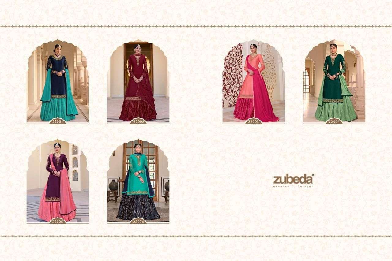 MISTHI VOL-5 BY ZUBEDA 22001 TO 22006 SERIES BEAUTIFUL STYLISH SUITS FANCY COLORFUL CASUAL WEAR & ETHNIC WEAR & READY TO WEAR SATIN GEORGETTE DRESSES AT WHOLESALE PRICE