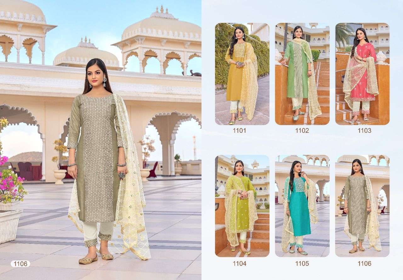 KASINO BY KASMEERA 1101 TO 1106 SERIES BEAUTIFUL SUITS COLORFUL STYLISH FANCY CASUAL WEAR & ETHNIC WEAR VISCOSE SILK DRESSES AT WHOLESALE PRICE