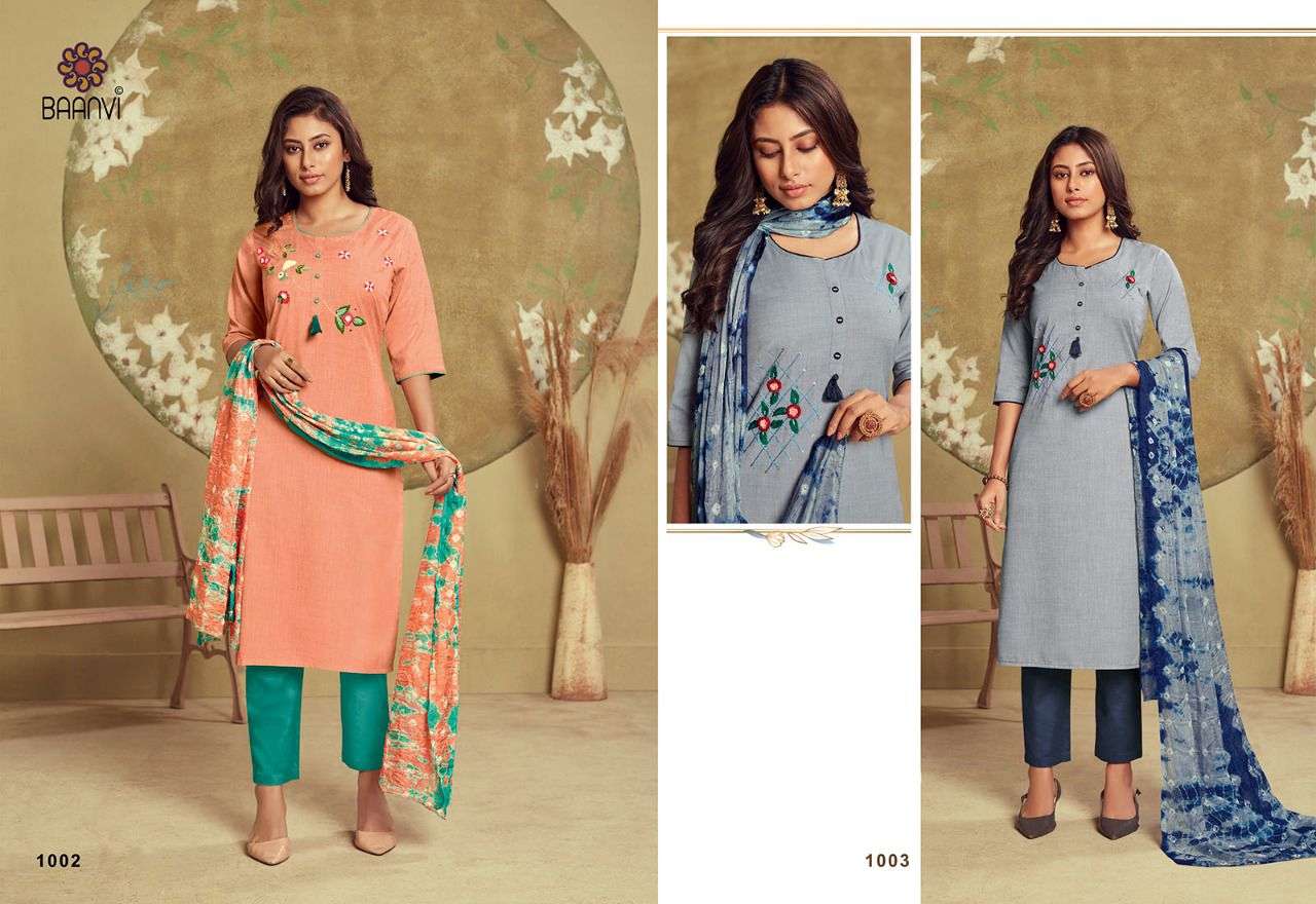 CHARVI BY BAANVI 1001 TO 1008 SERIES BEAUTIFUL SUITS COLORFUL STYLISH FANCY CASUAL WEAR & ETHNIC WEAR PURE COTTON EMBROIDERED DRESSES AT WHOLESALE PRICE