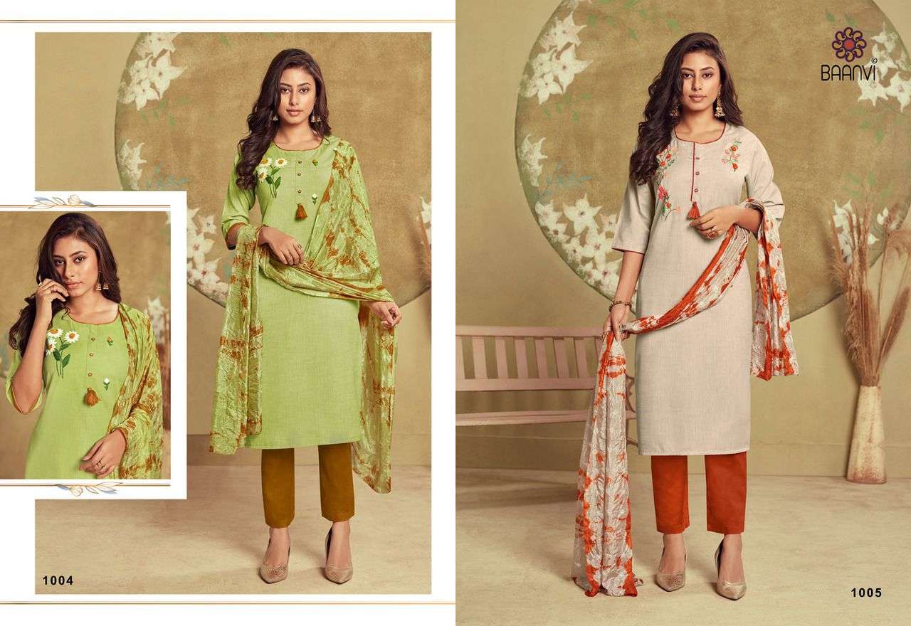 CHARVI BY BAANVI 1001 TO 1008 SERIES BEAUTIFUL SUITS COLORFUL STYLISH FANCY CASUAL WEAR & ETHNIC WEAR PURE COTTON EMBROIDERED DRESSES AT WHOLESALE PRICE