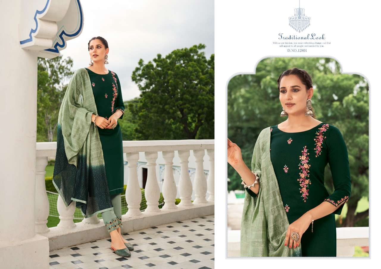 RAJWADI BY KIVI 12801 TO 12806 SERIES BEAUTIFUL SUITS COLORFUL STYLISH FANCY CASUAL WEAR & ETHNIC WEAR SILK EMBROIDERED DRESSES AT WHOLESALE PRICE