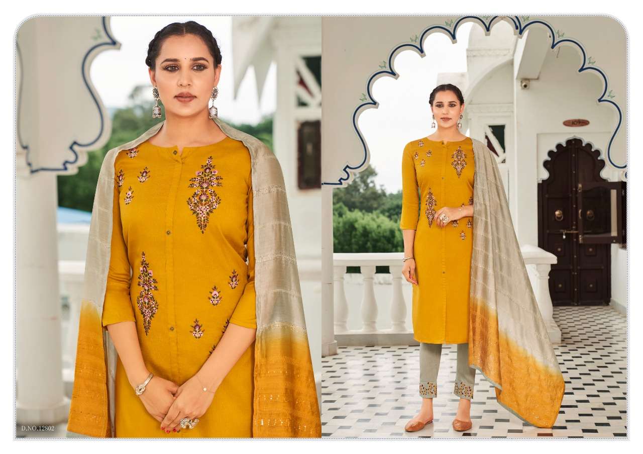RAJWADI BY KIVI 12801 TO 12806 SERIES BEAUTIFUL SUITS COLORFUL STYLISH FANCY CASUAL WEAR & ETHNIC WEAR SILK EMBROIDERED DRESSES AT WHOLESALE PRICE