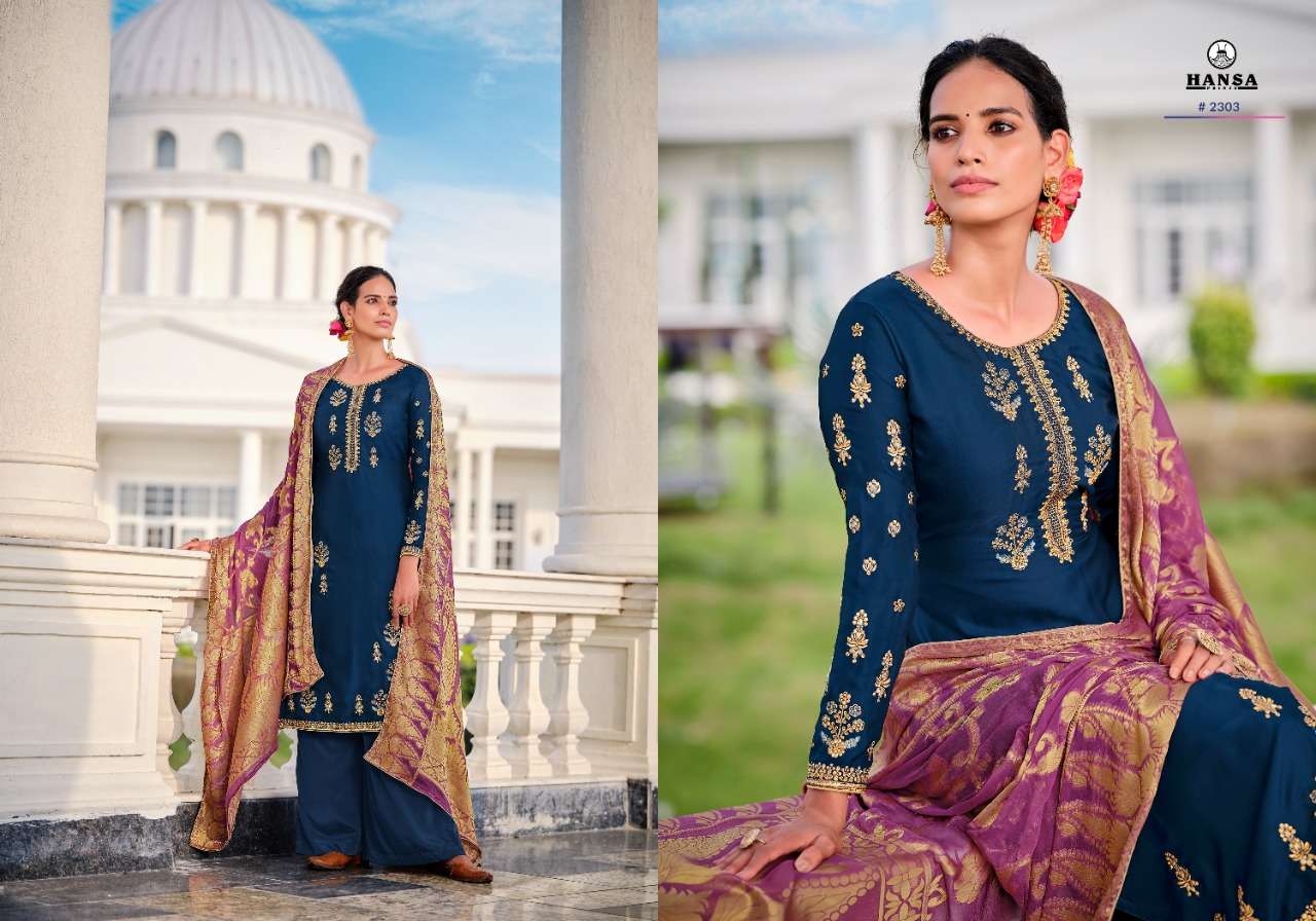 BINDIYA BY HANSA PRINTS 2301 TO 2305 SERIES BEAUTIFUL SUITS COLORFUL STYLISH FANCY CASUAL WEAR & ETHNIC WEAR SATIN GEORGETTE WITH WORK DRESSES AT WHOLESALE PRICE