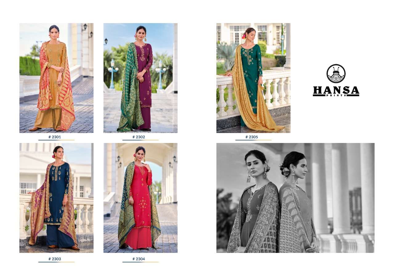 BINDIYA BY HANSA PRINTS 2301 TO 2305 SERIES BEAUTIFUL SUITS COLORFUL STYLISH FANCY CASUAL WEAR & ETHNIC WEAR SATIN GEORGETTE WITH WORK DRESSES AT WHOLESALE PRICE