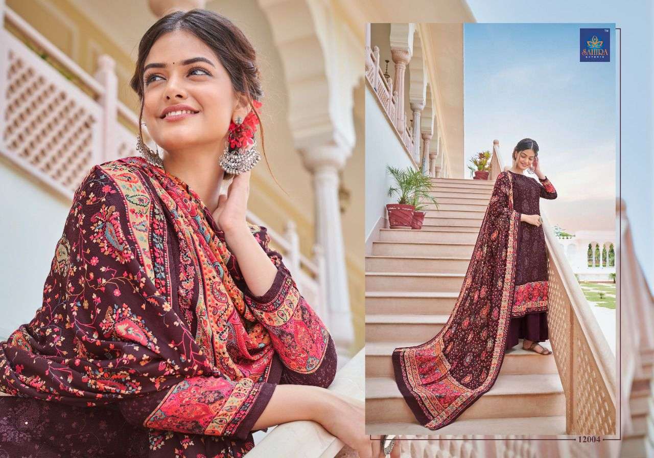 NAZNEEN BY SAHIRA EXPORTS 12001 TO 12008 SERIES BEAUTIFUL STYLISH SHARARA SUITS FANCY COLORFUL CASUAL WEAR & ETHNIC WEAR & READY TO WEAR PASHMINA DIGITAL PRINTED DRESSES AT WHOLESALE PRICE