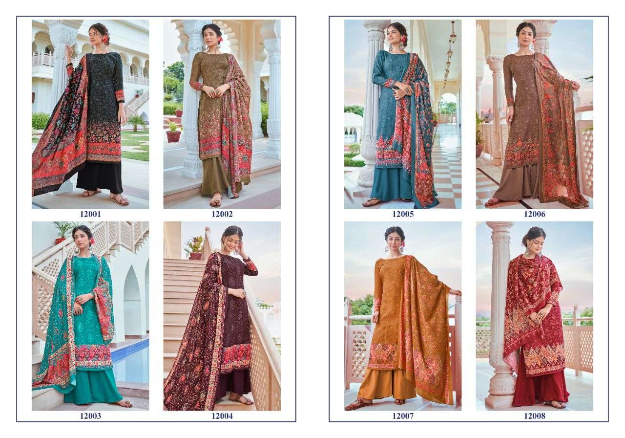 NAZNEEN BY SAHIRA EXPORTS 12001 TO 12008 SERIES BEAUTIFUL STYLISH SHARARA SUITS FANCY COLORFUL CASUAL WEAR & ETHNIC WEAR & READY TO WEAR PASHMINA DIGITAL PRINTED DRESSES AT WHOLESALE PRICE