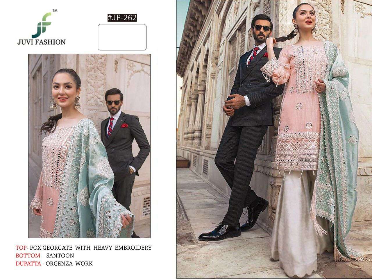JUVI HIT DESIGNS 262 BY JUVI FASHION DESIGNER FESTIVE PAKISTANI SUITS COLLECTION BEAUTIFUL STYLISH FANCY COLORFUL PARTY WEAR & OCCASIONAL WEAR HEAVY FAUX GEORGETTE WITH EMBROIDERED DRESSES AT WHOLESALE PRICE