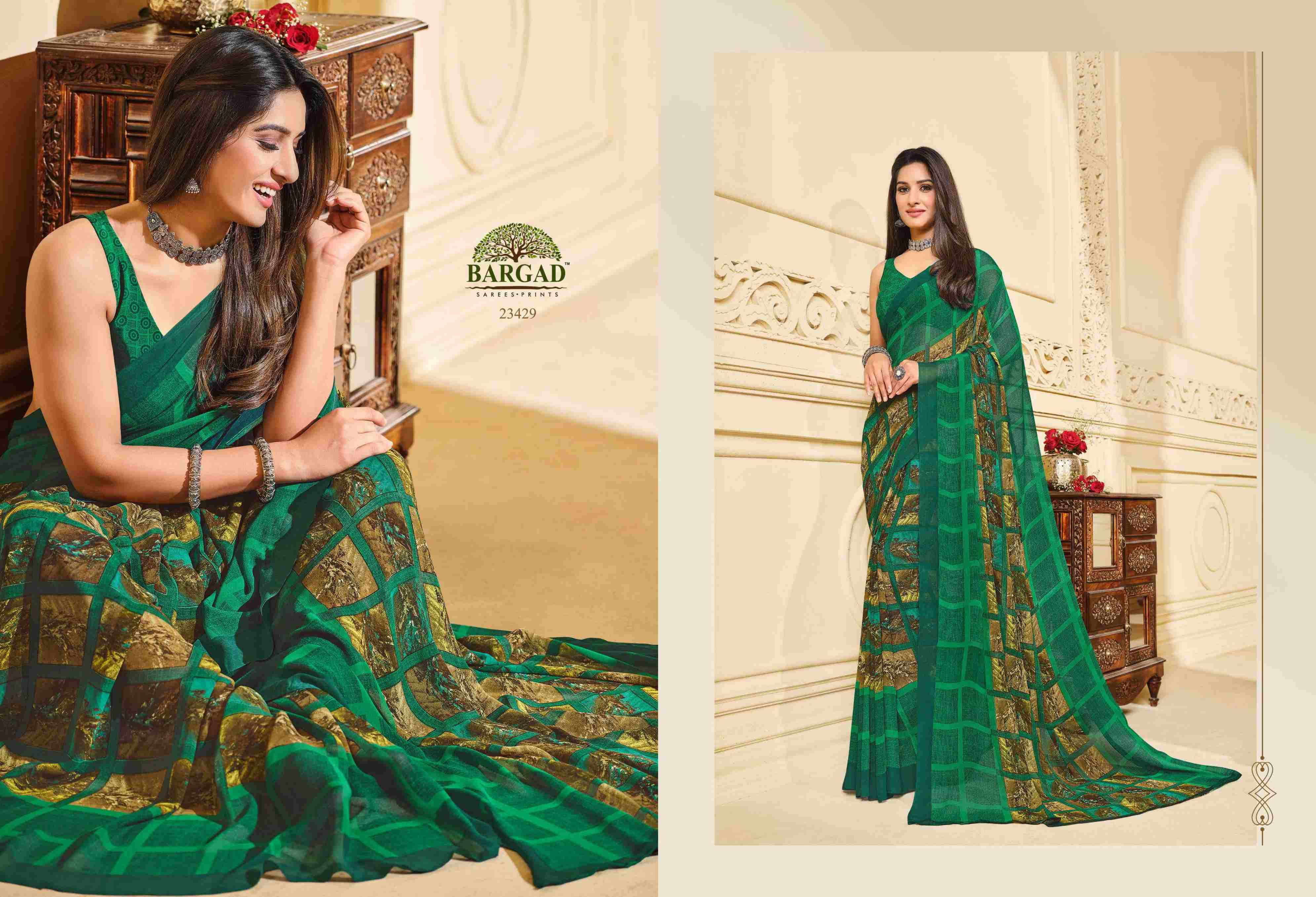 TITLI 23427 SERIES BY BARGAD 23427 TO 23442 SERIES INDIAN TRADITIONAL WEAR COLLECTION BEAUTIFUL STYLISH FANCY COLORFUL PARTY WEAR & OCCASIONAL WEAR GEORGETTE SAREES AT WHOLESALE PRICE