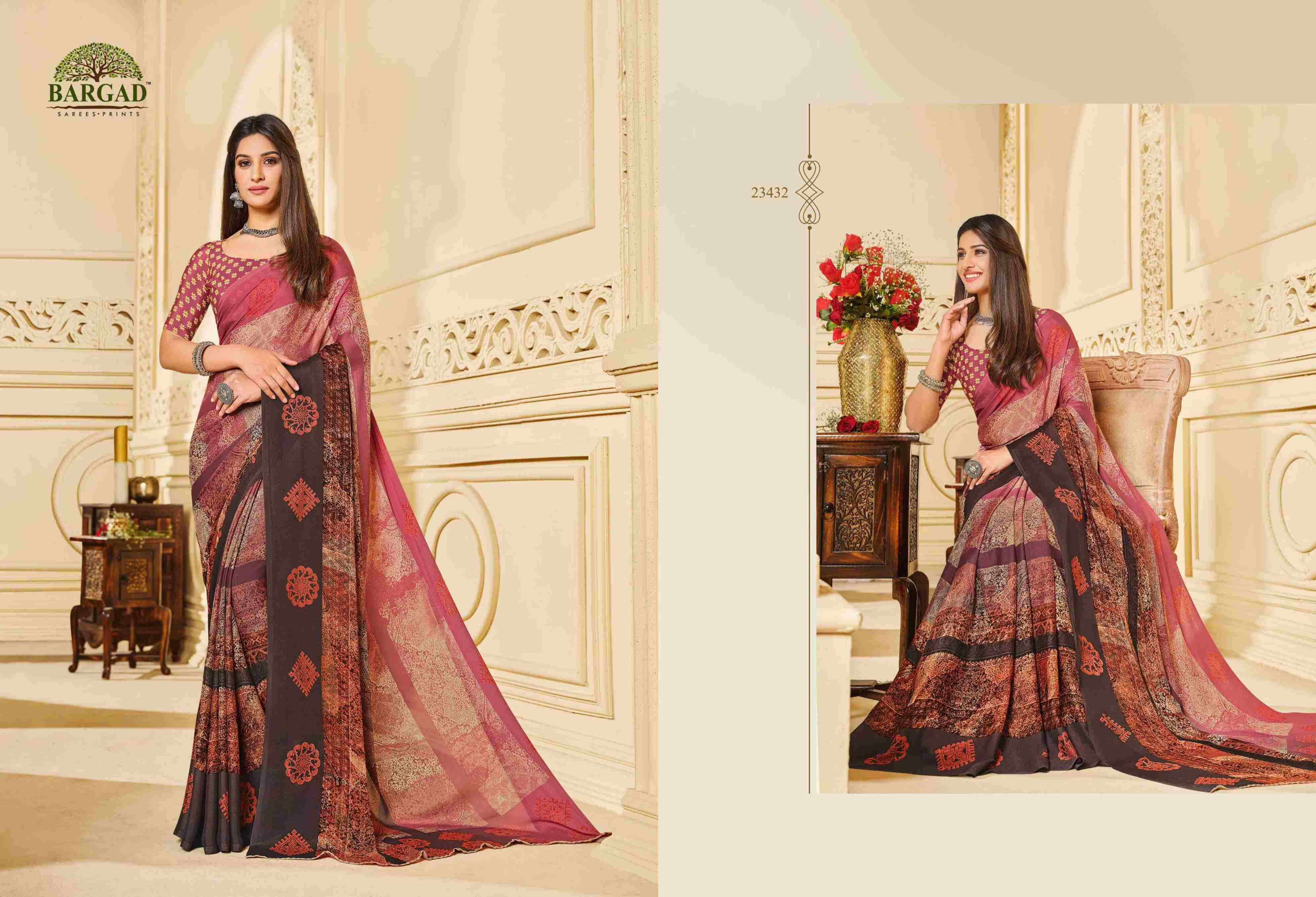 TITLI 23427 SERIES BY BARGAD 23427 TO 23442 SERIES INDIAN TRADITIONAL WEAR COLLECTION BEAUTIFUL STYLISH FANCY COLORFUL PARTY WEAR & OCCASIONAL WEAR GEORGETTE SAREES AT WHOLESALE PRICE