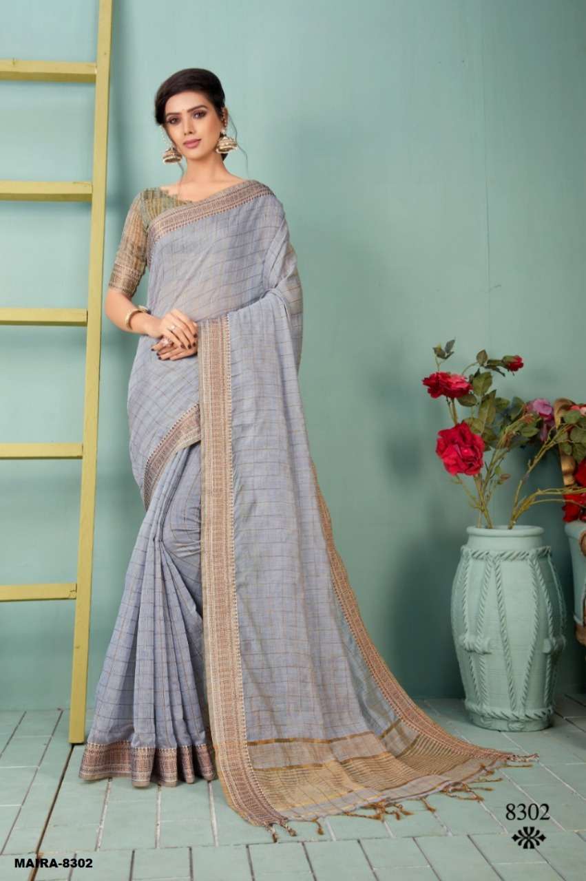 MAIRA BY SHREE MATARAM 8301 TO 8306 SERIES INDIAN TRADITIONAL WEAR COLLECTION BEAUTIFUL STYLISH FANCY COLORFUL PARTY WEAR & OCCASIONAL WEAR LINEN CHEX SAREES AT WHOLESALE PRICE