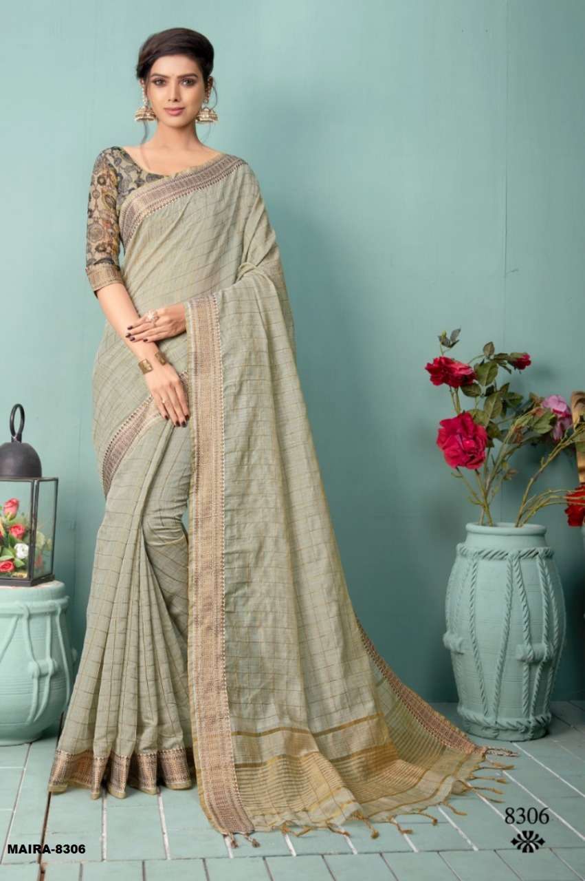 MAIRA BY SHREE MATARAM 8301 TO 8306 SERIES INDIAN TRADITIONAL WEAR COLLECTION BEAUTIFUL STYLISH FANCY COLORFUL PARTY WEAR & OCCASIONAL WEAR LINEN CHEX SAREES AT WHOLESALE PRICE